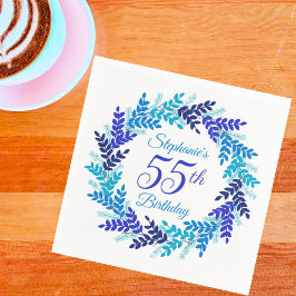 Elegant Blue Wreath 55. Geburtstagsparty Serviette
