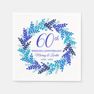 Elegant Blue Wreath 60-jähriges Party Napkins Serviette