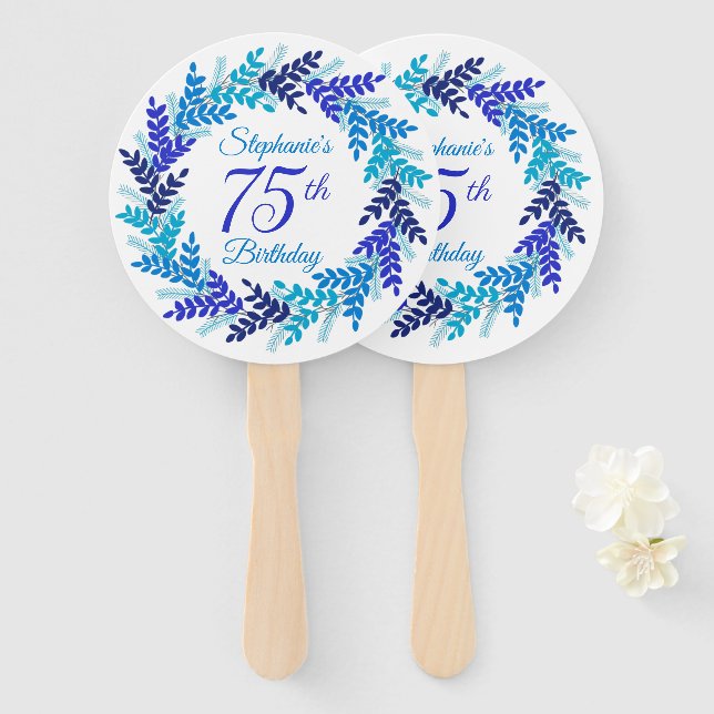 Elegant Blue Wreath 75. Geburtstag Fächer (Vorne und Hinten)