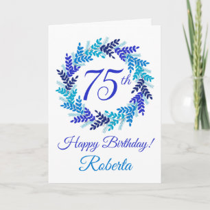 Elegant Blue Wreath 75. Geburtstag Karte