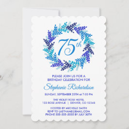 Elegant Blue Wreath 75. Geburtstagsparty Einladung