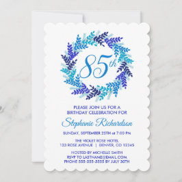 Elegant Blue Wreath 85. Geburtstagsparty Einladung