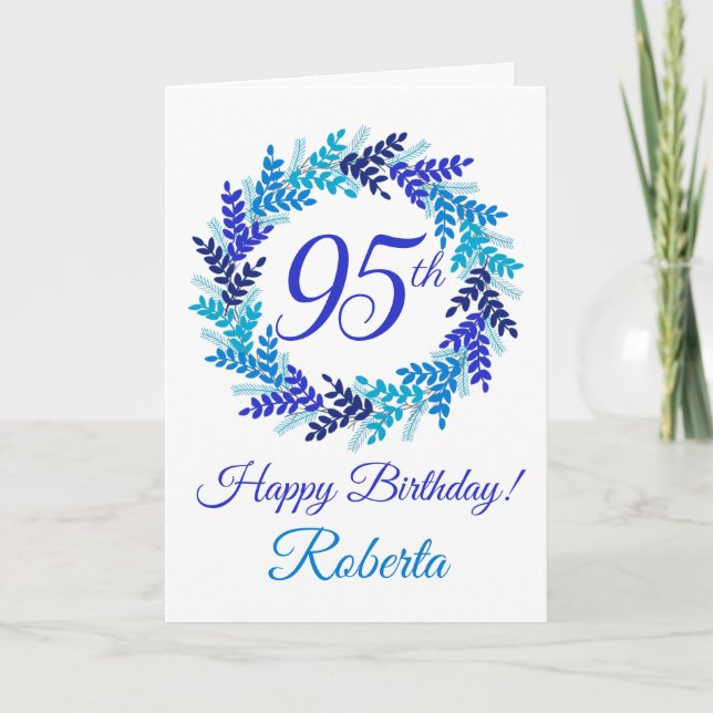 Elegant Blue Wreath 95. Geburtstag Karte (Vorderseite)