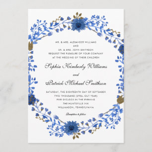 Elegant Blue Wreath   alle Eltern, die Hochzeit ve Einladung