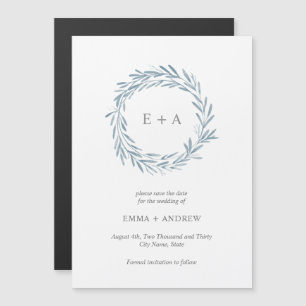 Elegant Blue Wreath Save the Date Magneteinladung