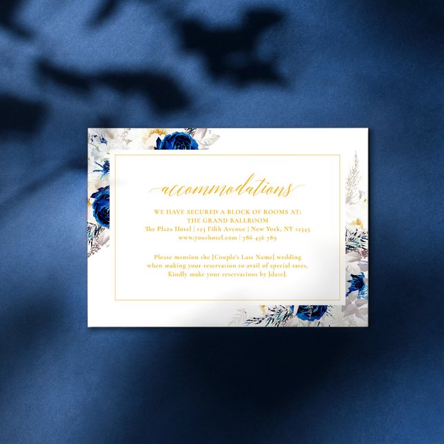 Elegant Blue Yellow Wedding Accommodation Card Dankeskarte (Von Creator hochgeladen)