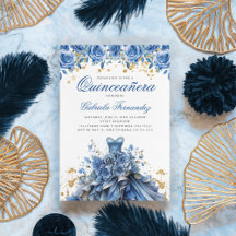 Elegant Blues Blue Gold Dress Quinceanera
