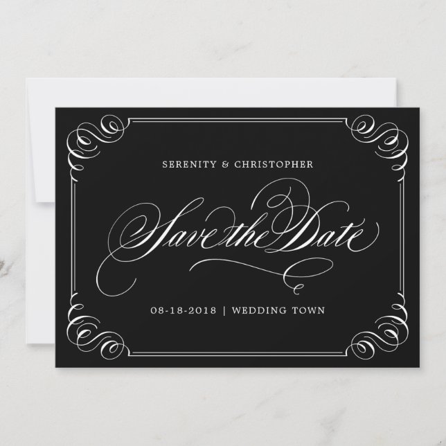 Elegant blühe Kalligraphie Save the Date Vintag (Vorderseite)