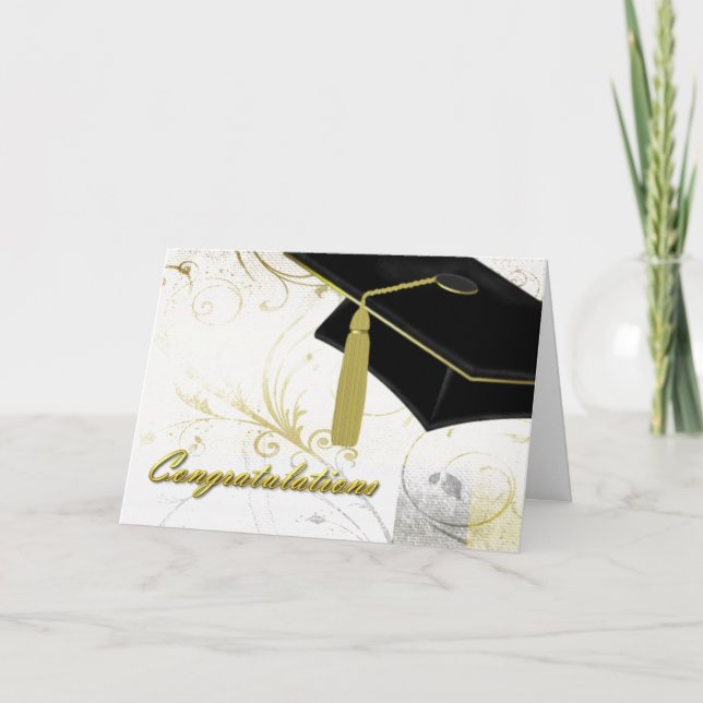 Elegant blühen Sie mit Mortarboard-Abschluss-Karte Karte (Vorderseite)