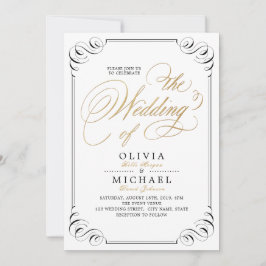 Elegant blühend Kalligraphie-Jahrgang Hochzeit Einladung