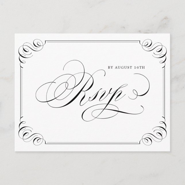 Elegant blühend Kalligraphie Jahrgang Hochzeit UAW Einladungspostkarte (Vorderseite)