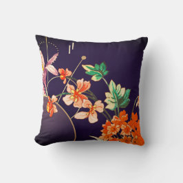 Elegant blühende Orange Floral | Eggpflanze Kissen