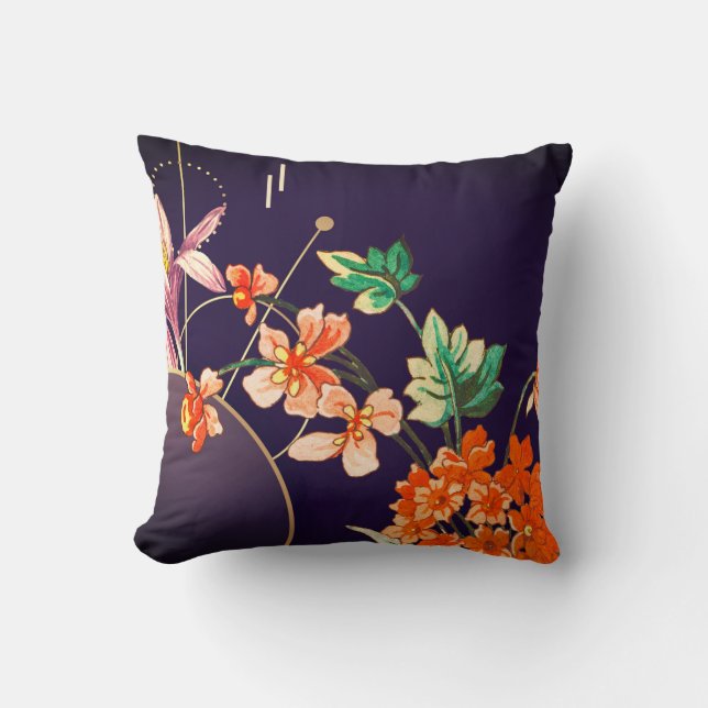 Elegant blühende Orange Floral | Eggpflanze Kissen (Vorderseite)