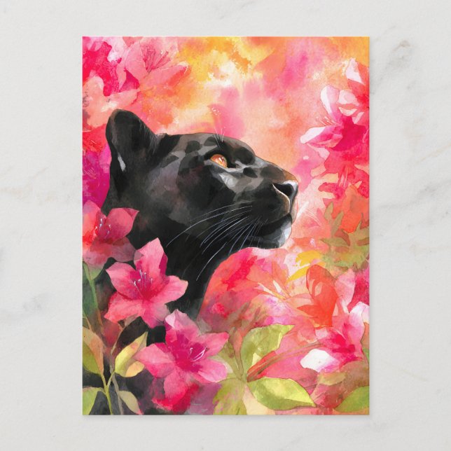 Elegant blühende Wildblume Schwarzer Panther Ankündigungspostkarte (Vorderseite)