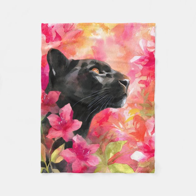 Elegant blühende Wildblume Schwarzer Panther Fleecedecke (Vorderseite)