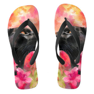 Elegant blühende Wildblume Schwarzer Panther Flip Flops