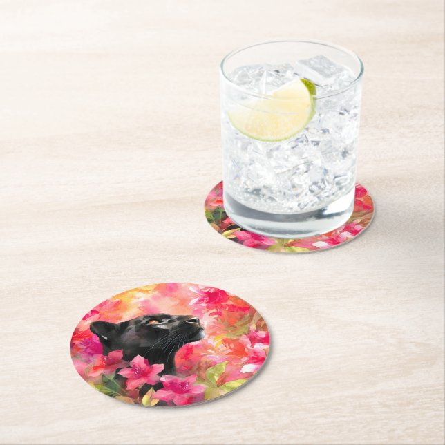 Elegant blühende Wildblume Schwarzer Panther Runder Pappuntersetzer (Vor Ort)