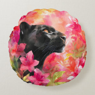 Elegant blühende Wildblume Schwarzer Panther Rundes Kissen