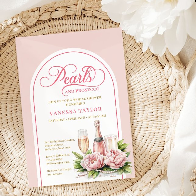 Elegant Blush and Gold Pearls Bridal Shower Card Einladung (Elegant Blush and Gold Pearls Bridal Shower Card)