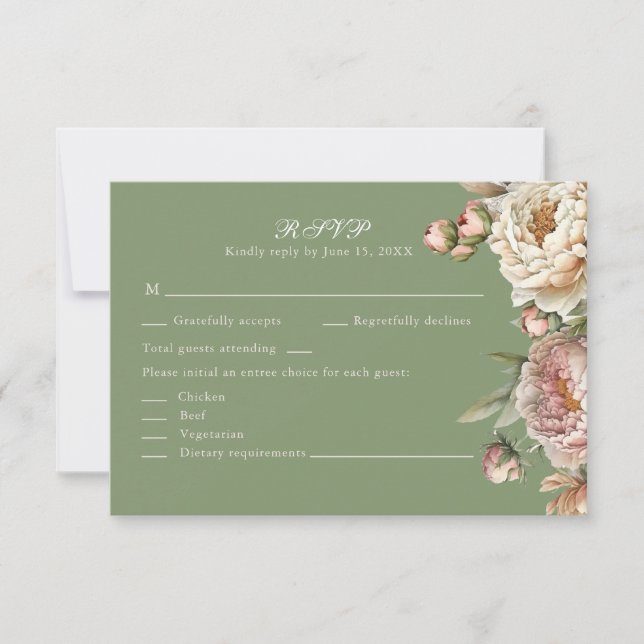 Elegant Blush and Sage Green Peonies RSVP Card (Vorderseite)