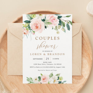 Elégant Blush Aquarelle Couples Douche Invitation