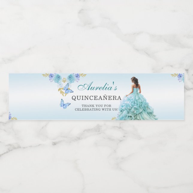 Elegant Blush Blue Floral Quinceñera Birthday W (Einzelnes Label)