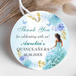 Elegant Blush Blue Floral Quinceñera Geburtstag Geschenkanhänger