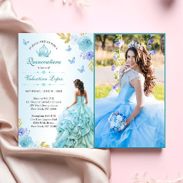 Elegant Blush Blues Quinceñera Einladung