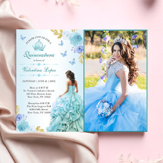 Elegant Blush Blues Quinceñera Einladung