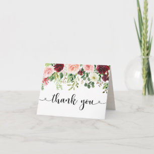 Elegant Blush Burgundy Floral Vielen Dank Karte