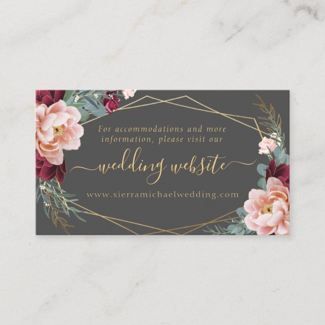 Elegant Blush Burgundy Gray Gold Wedding Website Begleitkarte (Vorderseite)