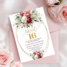 Elegant Blush Burgundy Greenery Sweet 16 Birthday 