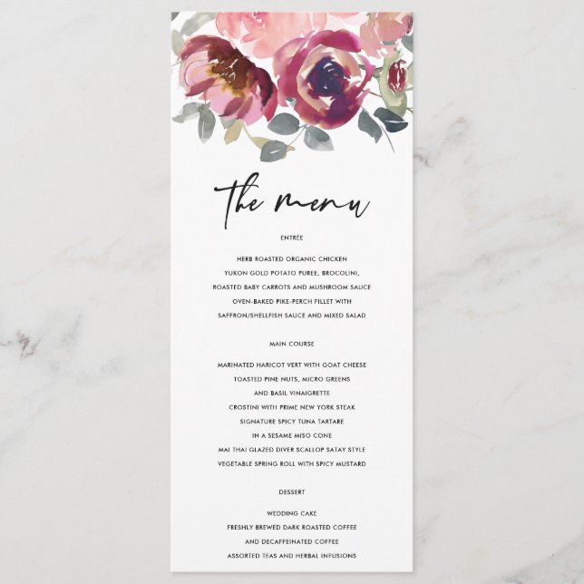 ELEGANT BLUSH BURGUNDY WATERCOLOR BLUSH BURGUNDY B MENÜKARTE (Vorderseite)