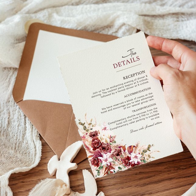 Elegant Blush & Burgundy Wedding Information Card Begleitkarte (Von Creator hochgeladen)