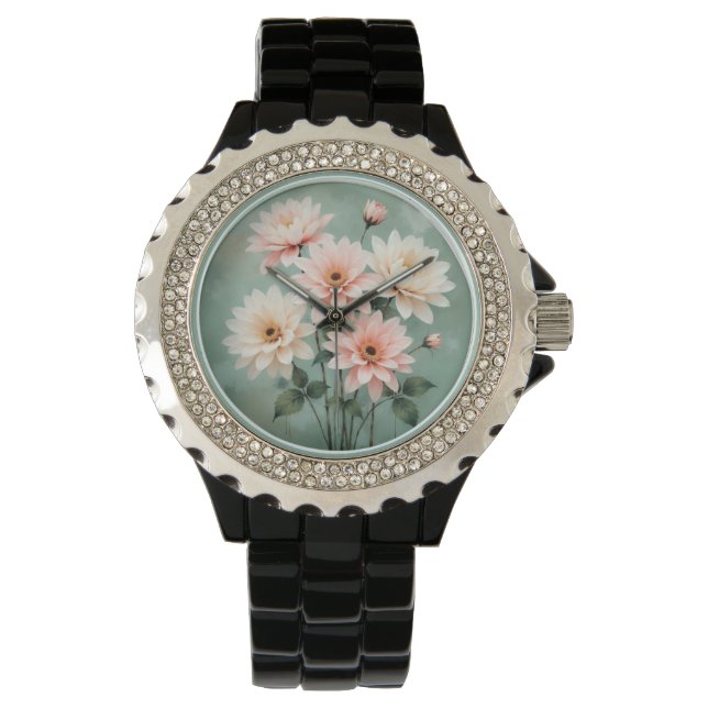 Elegant Blush Chrysanthemum Art Armbanduhr (Vorderseite)