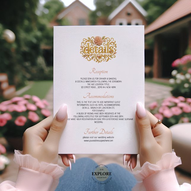 Elegant Blush Dahlias Golden Script Wedding Begleitkarte (Von Creator hochgeladen)