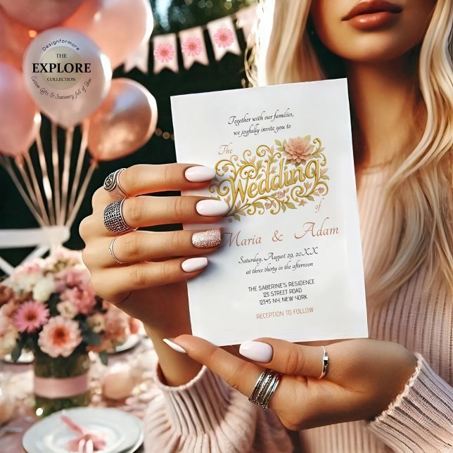 Elegant Blush Dahlias Golden Script Wedding Einladung (Von Creator hochgeladen)