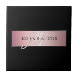 Elegant Blush Faux Roségold Name & Initialen Fliese
