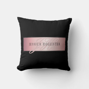 Elegant Blush Faux Roségold Name & Initialen Kissen