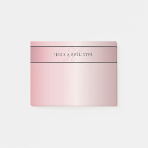 Elegant Blush Faux Roségold Name & Initialen Post-it Klebezettel