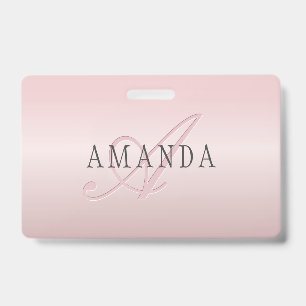 Elegant Blush Faux Roségold   Name & Monogramm Ausweis