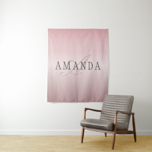 Elegant Blush Faux Roségold Name & Monogramm Wandteppich
