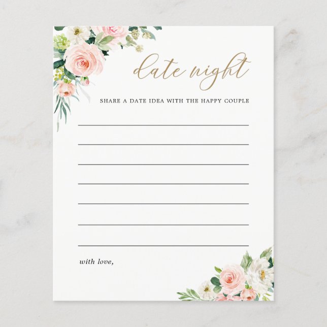 Elégant Blush Fête des mariées Date Nuit Carte Ide (Devant)