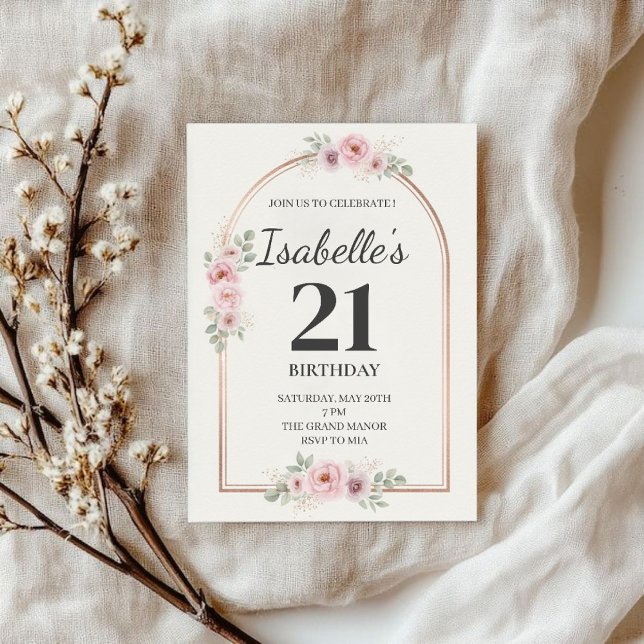 Elegant Blush Floral Arch 21st Birthday Invitation (Créateur téléchargé)