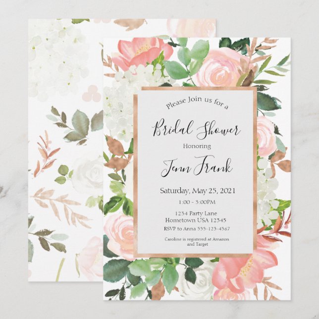 Elégant Blush Floral Bridal Showbale Invitation (Devant / Derrière)