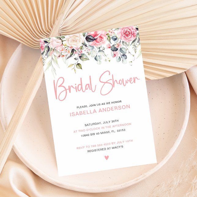 Elégant Blush Floral Bridal Showbale Invitation (Créateur téléchargé)
