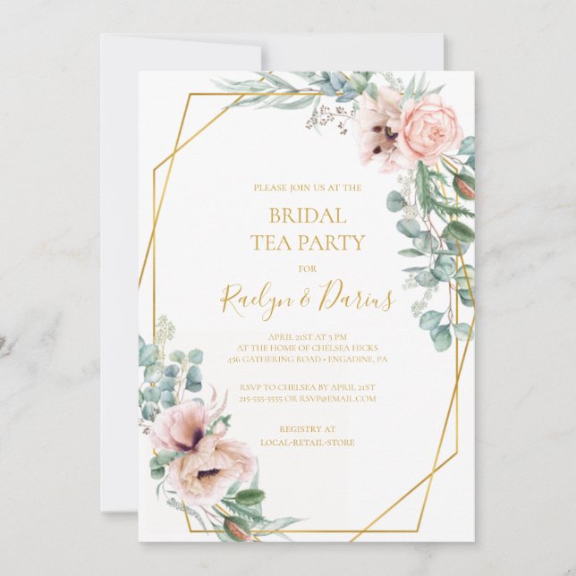 Elegant Blush Floral | Bridal Tea Party Einladung (Vorderseite)