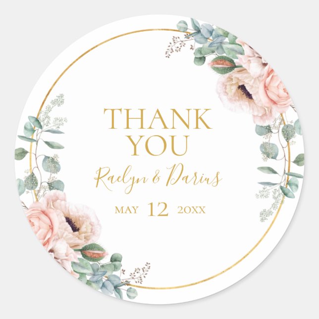 Elegant Blush Floral | Danke Gastgeschenk Hochzeit Runder Aufkleber (Vorderseite)