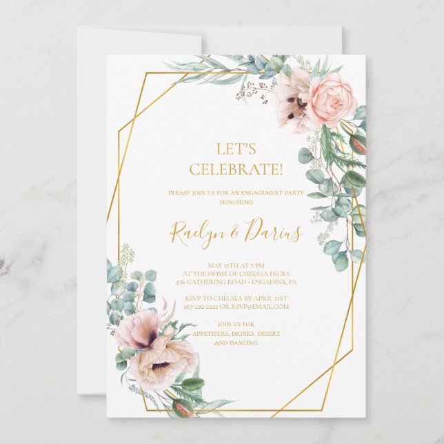 Elegant Blush Floral | Feiern wir die Einladung (Vorderseite)