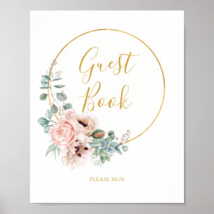 Elegant Blush Floral   Gast Book Sign Poster
